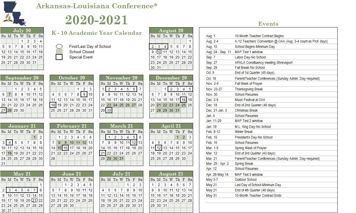 Calendar Bentonville Seventhday Adventist® School Bentonville AR